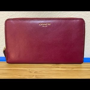 Coach Zip Around Wallet with Wine Purple/Deep Pink Leather